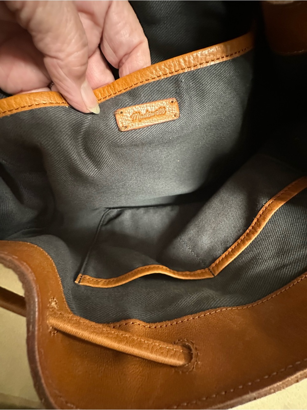 Madewell Brown Leather Drawstring Bucket Bag - Picture 3 of 9
